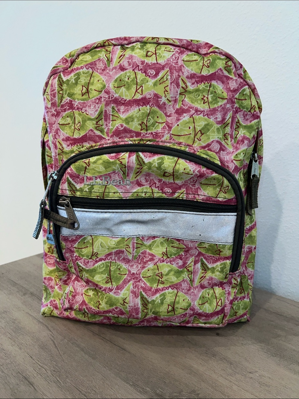 LL Brean Floral Fish Pattern Mini Backpack - Pink & Green